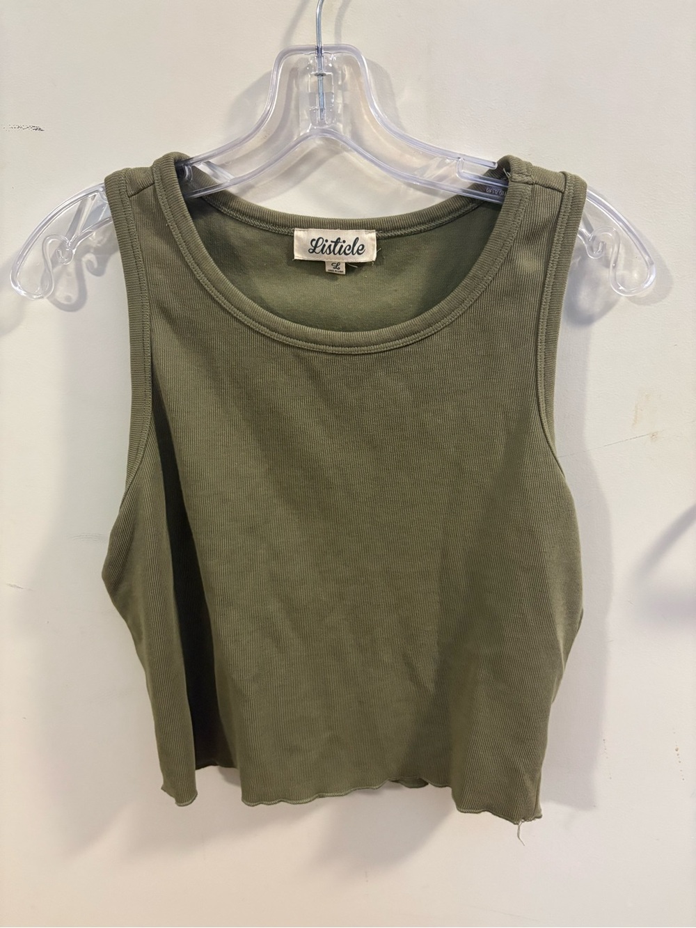 Listicle Olive Ribbed Crop Tank Top
